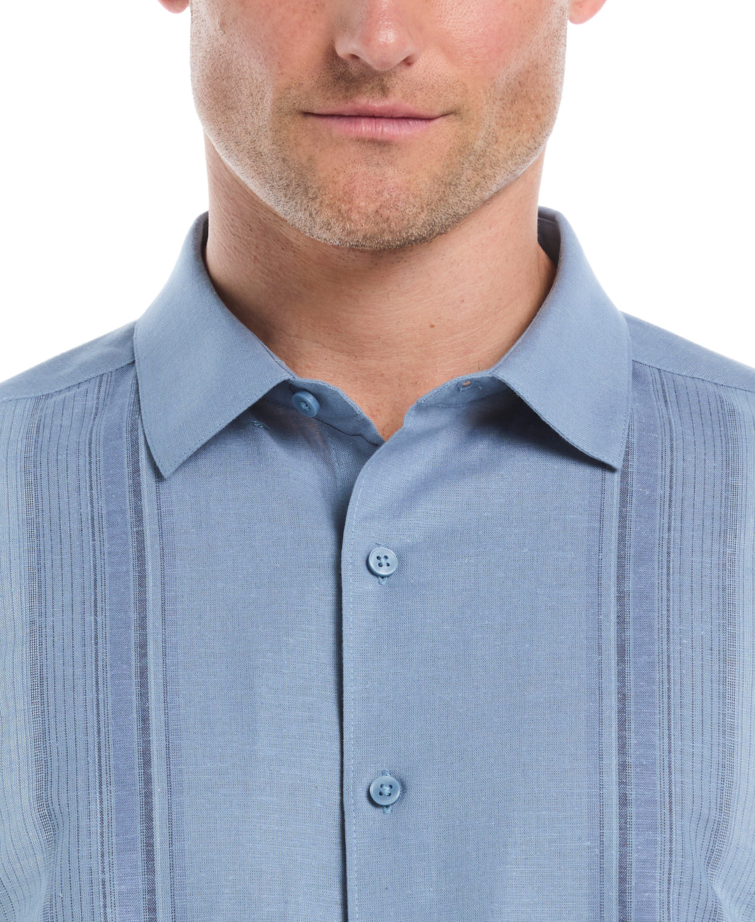 Linen Blend Yarn Dye Panel Shirt (Windward Blue) 