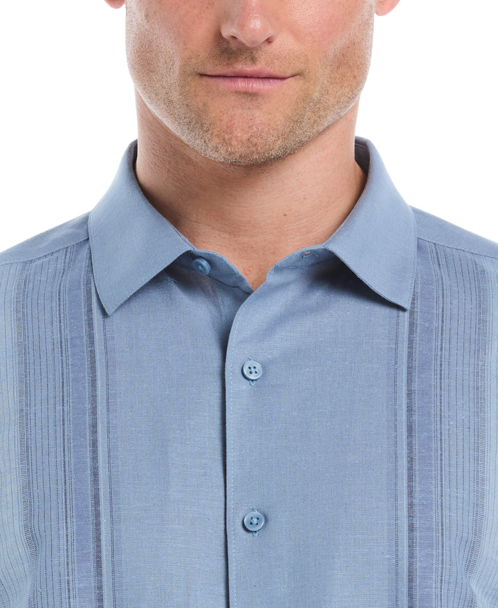 Linen Blend Yarn Dye Panel Shirt (Windward Blue) 