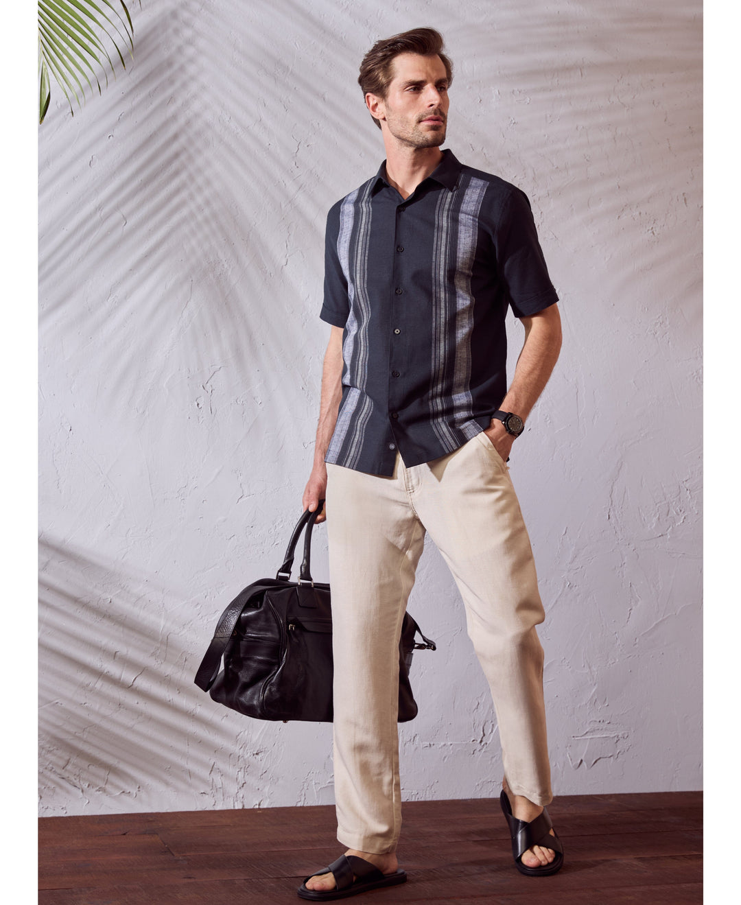 Linen Blend Yarn Dye Panel Shirt-Casual Shirts-Cubavera