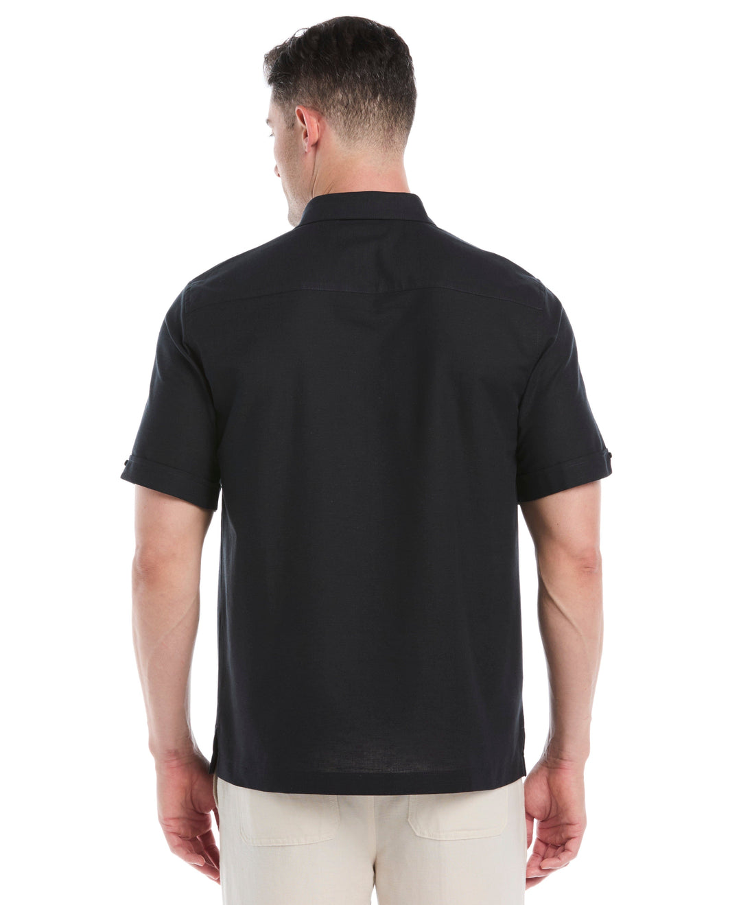 Linen Blend Yarn Dye Panel Shirt (Jet Black) 