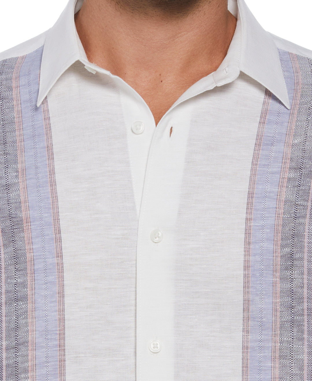 Linen Blend Yarn Dye Panel Shirt (Brilliant White) 