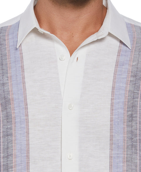 Linen Blend Yarn Dye Panel Shirt (Brilliant White) 