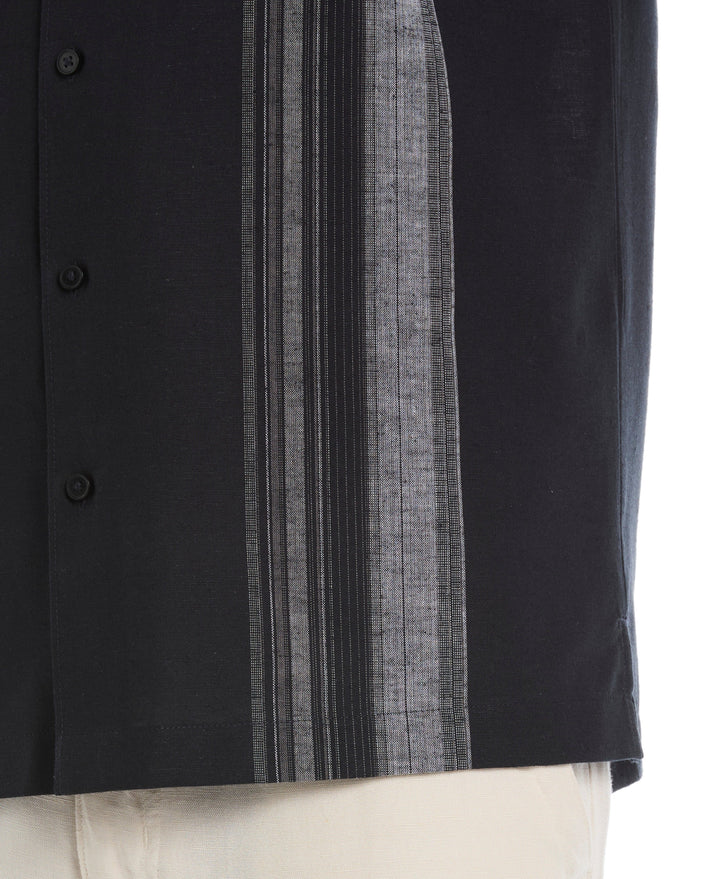 Linen Blend Yarn Dye Panel Shirt (Jet Black) 