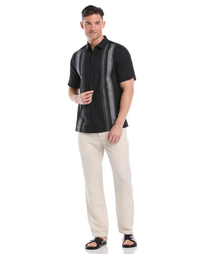 Linen Blend Yarn Dye Panel Shirt (Jet Black) 