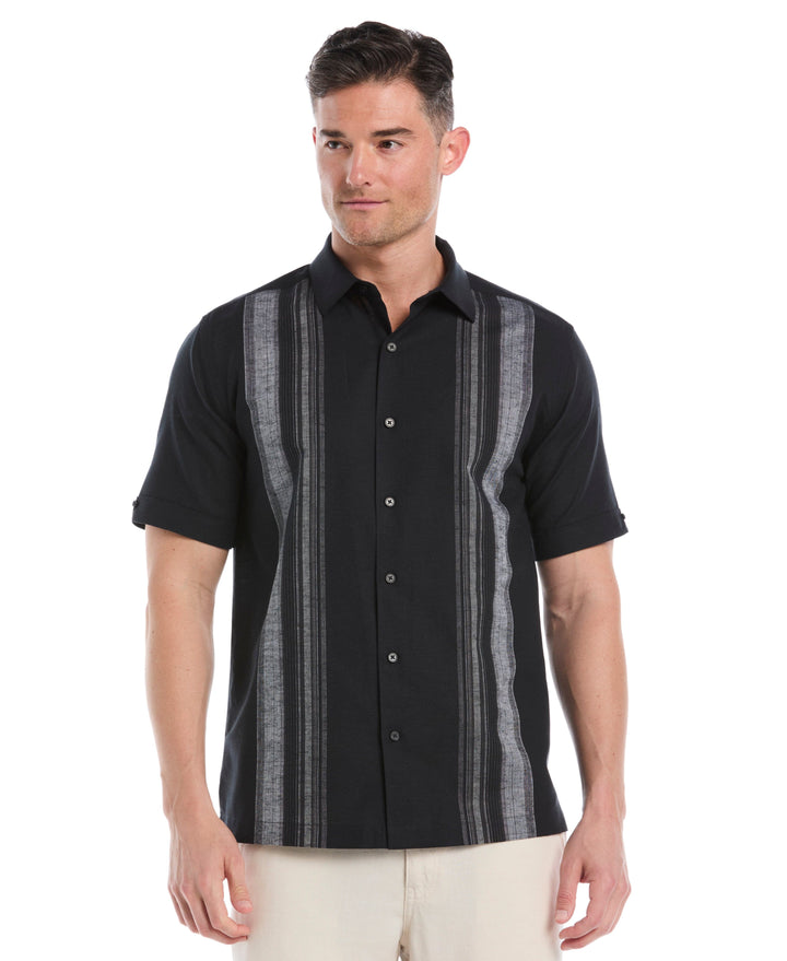 Linen Blend Yarn Dye Panel Shirt (Jet Black) 