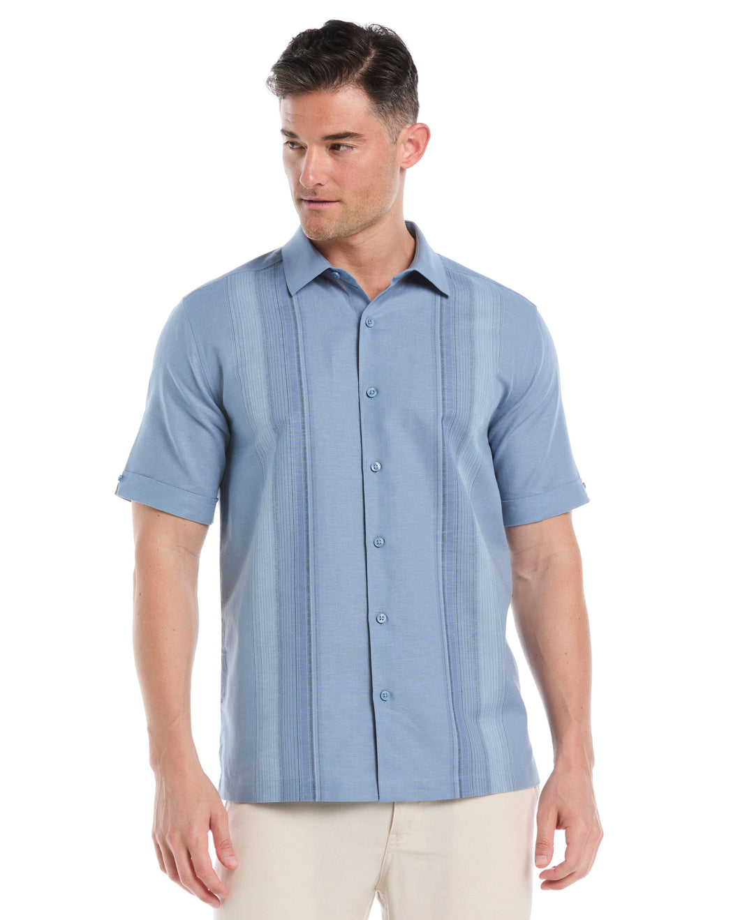 Linen Blend Yarn Dye Panel Shirt (Windward Blue) 