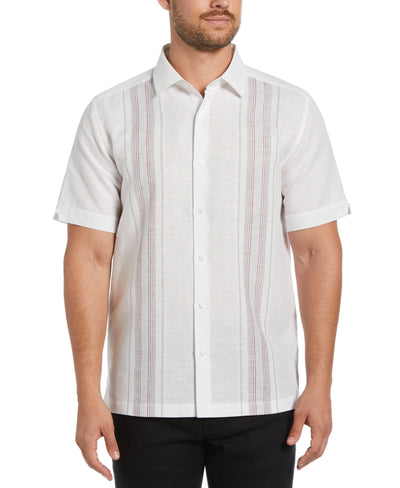 Linen Blend Yarn Dyed Panel Shirt (Brilliant White) 