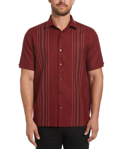 Linen Blend Yarn Dyed Panel Shirt (Cabernet) 