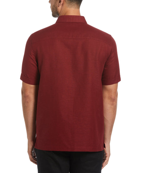Linen Blend Yarn Dyed Panel Shirt (Cabernet) 