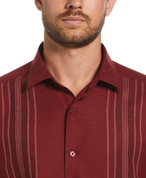 Linen Blend Yarn Dyed Panel Shirt (Cabernet) 