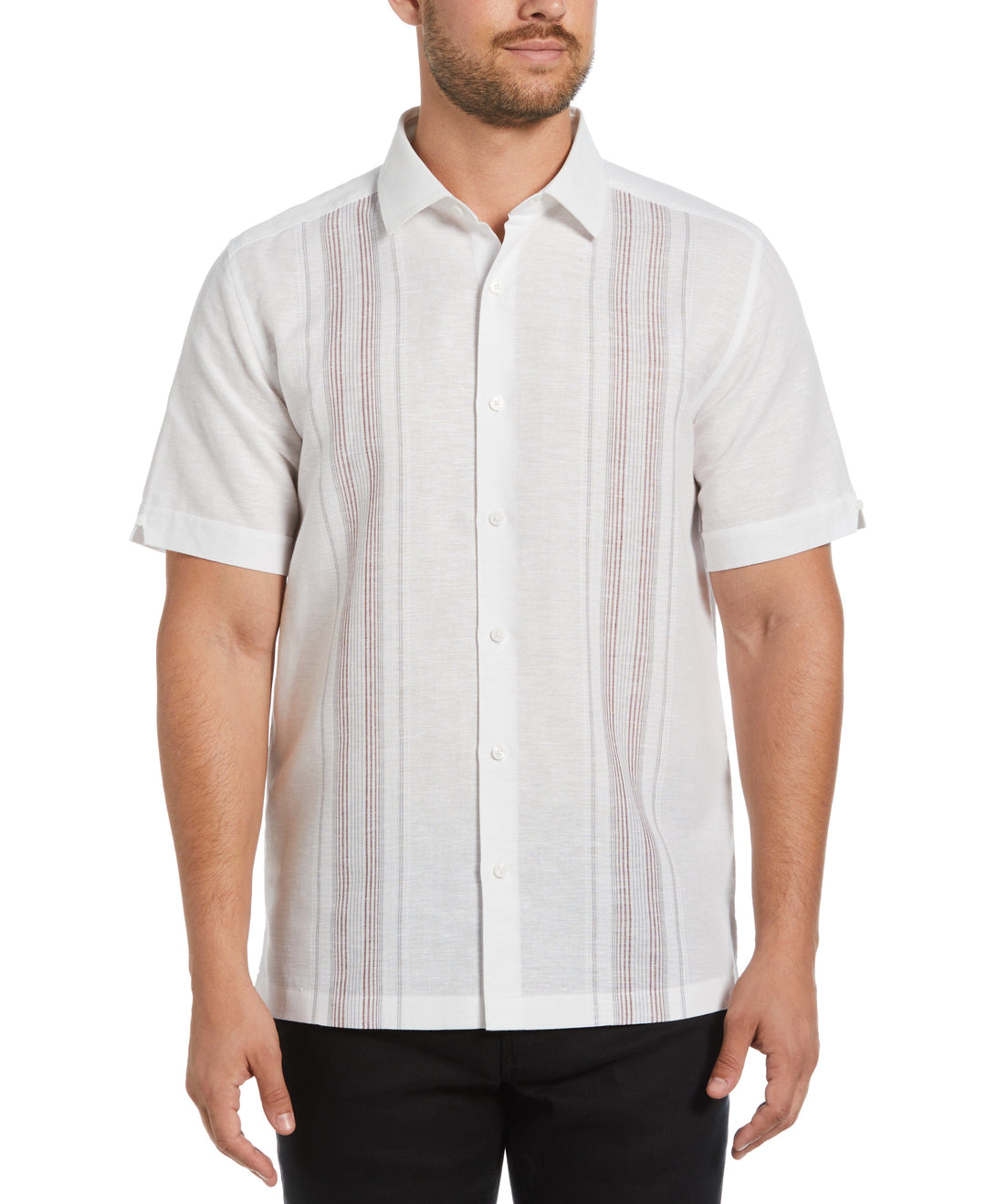 Big & Tall Linen Blend Yarn Dyed Panel Shirt (Brilliant White) 