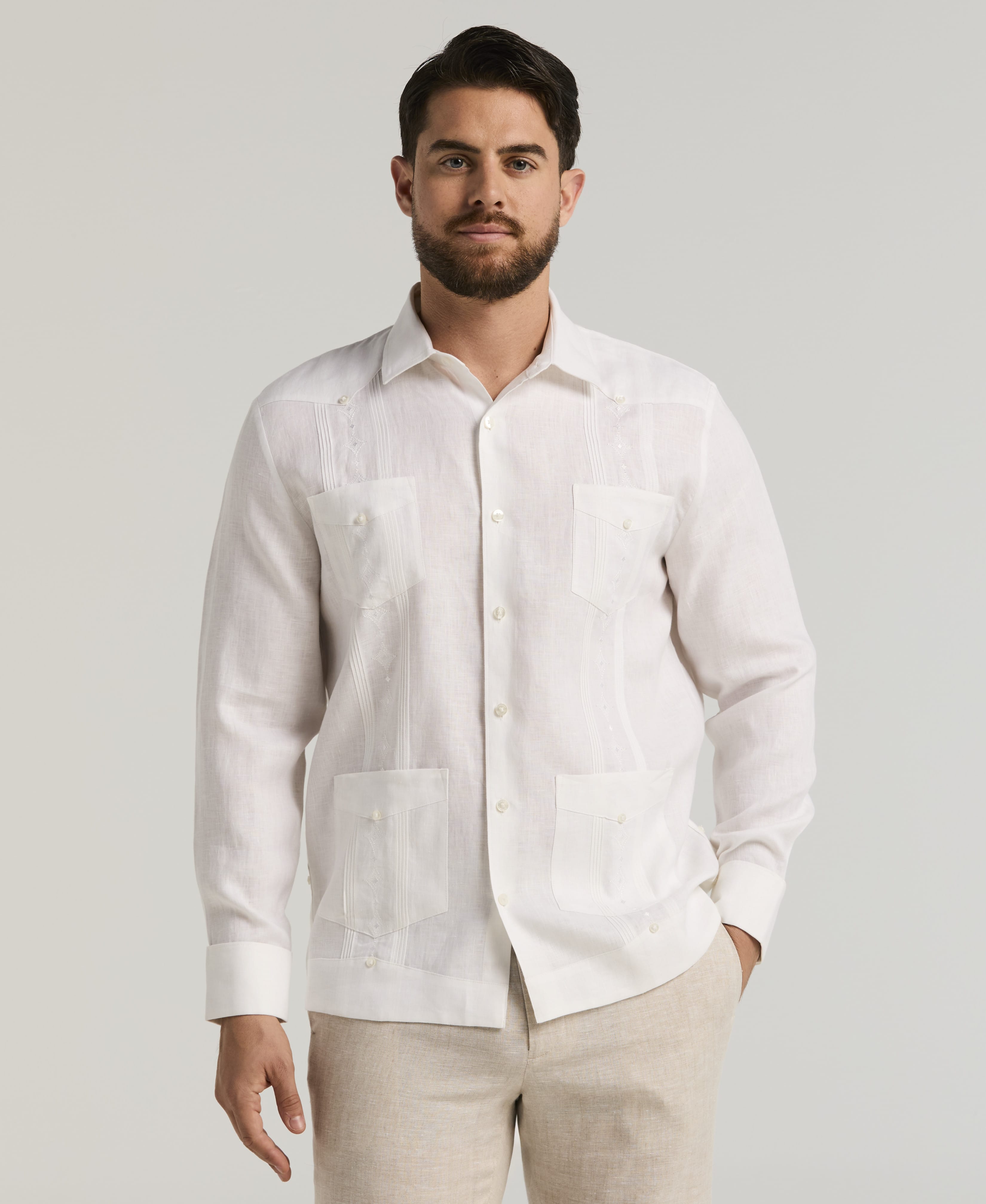 CUBAVERA リネン シャツ Linen Embroidered French Cuff Guayabera Shirt – Cubavera