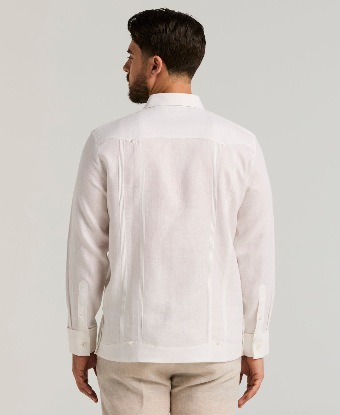 Linen Embroidered French Cuff Guayabera Shirt (Brilliant White) 