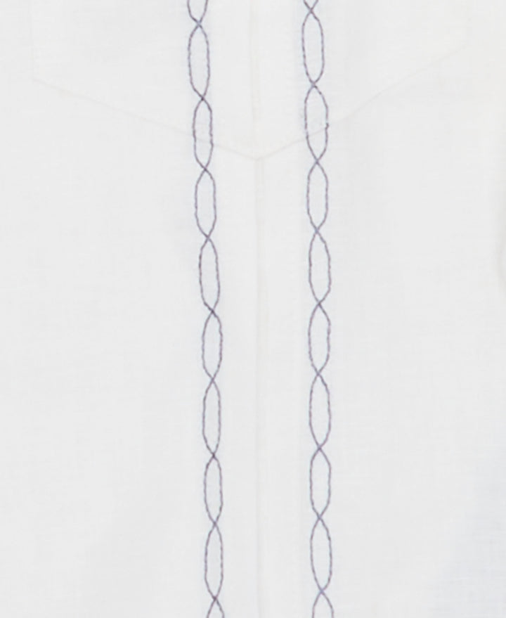 Linen Embroidered Guayabera Shirt (Brillant White/True Navy) 