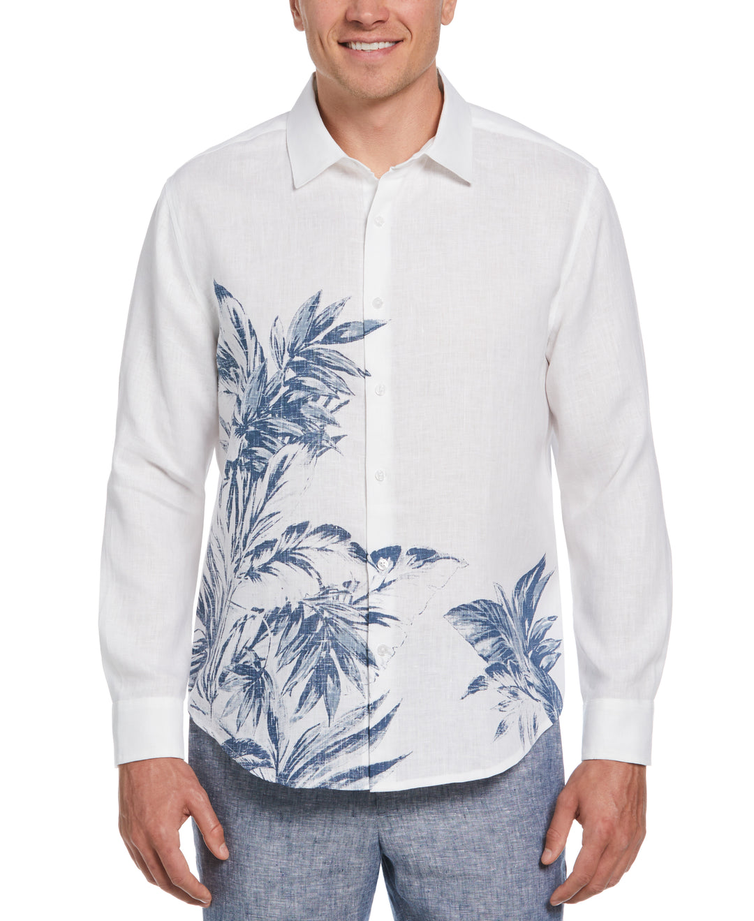 Linen Engineered Tropical Print Shirt (Brilliant W/Ensign Bl) 