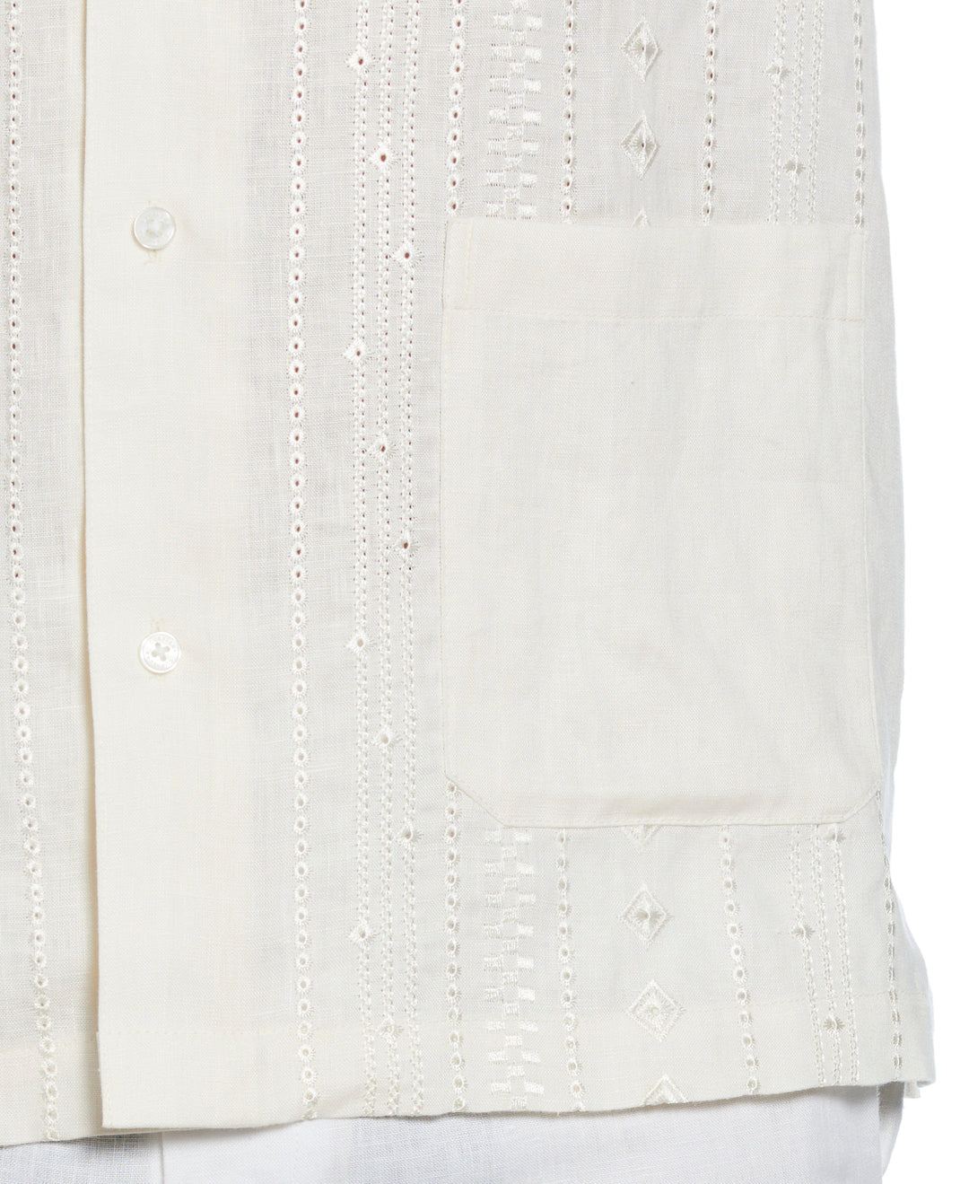 Linen Eyelet Panel Guayabera Shirt (Egret) 