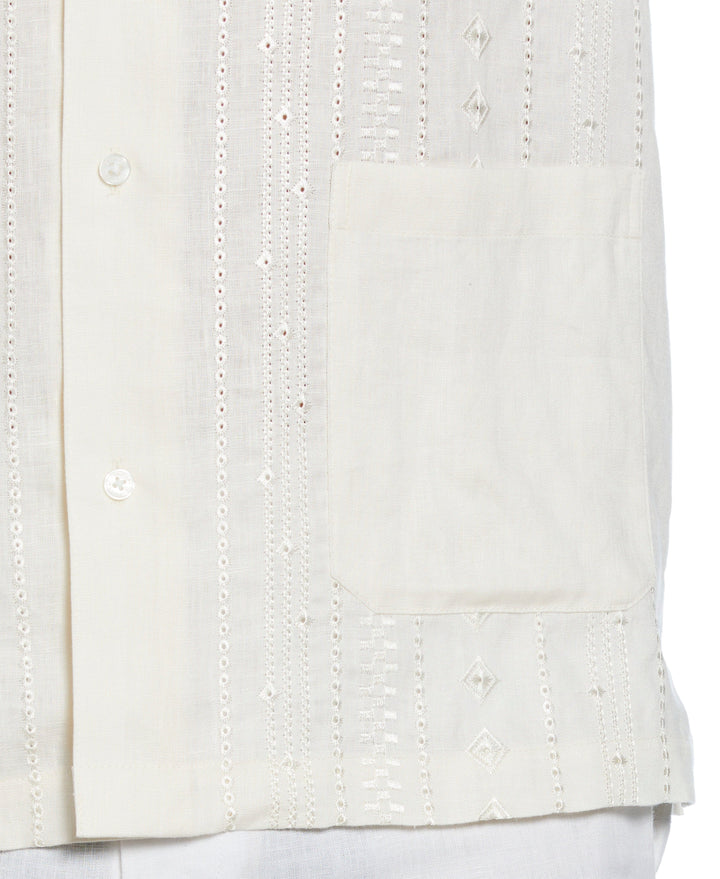 Linen Eyelet Panel Guayabera Shirt (Egret) 