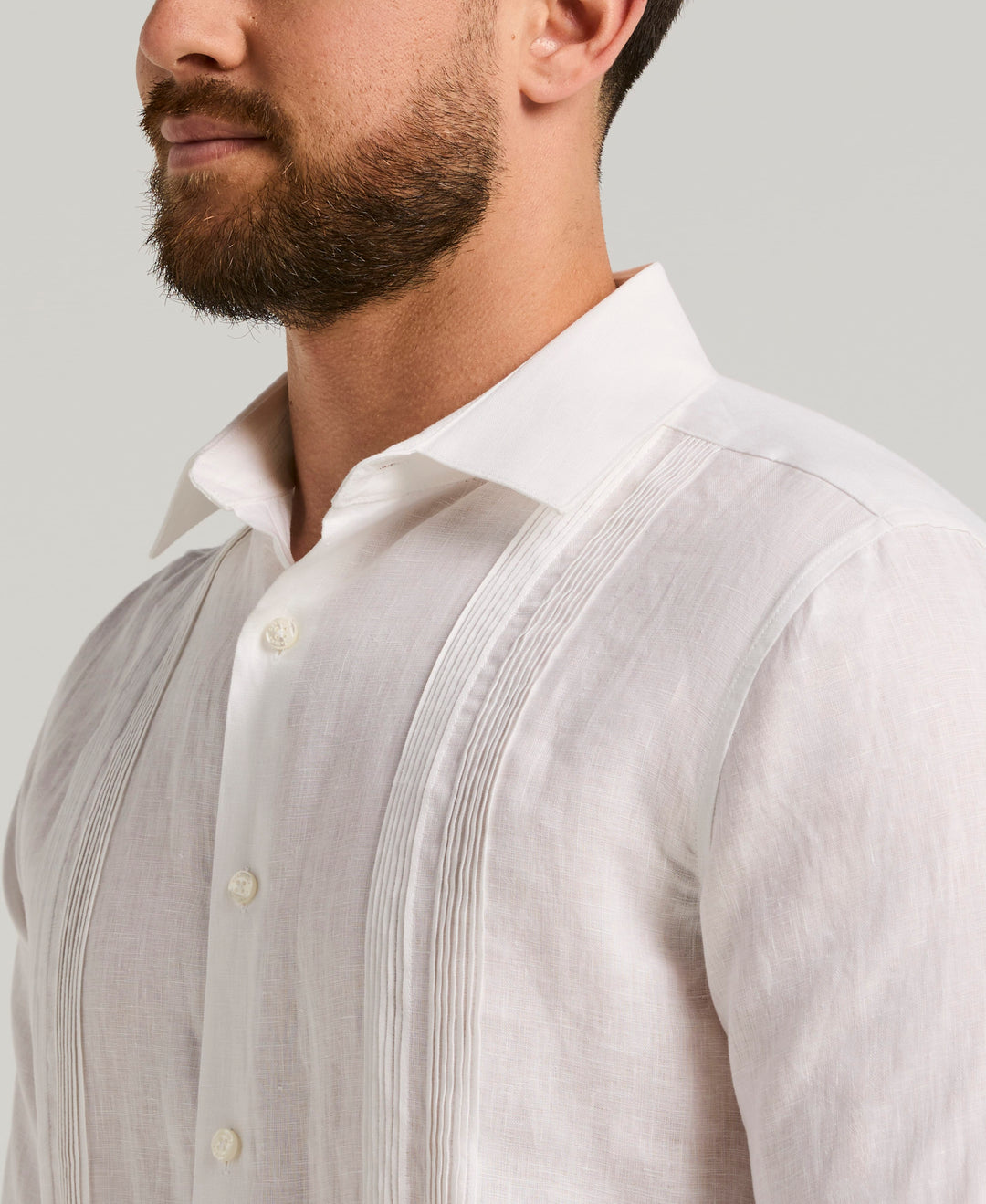Modern Linen Multi Pintuck Guayabera Shirt (Brilliant White) 
