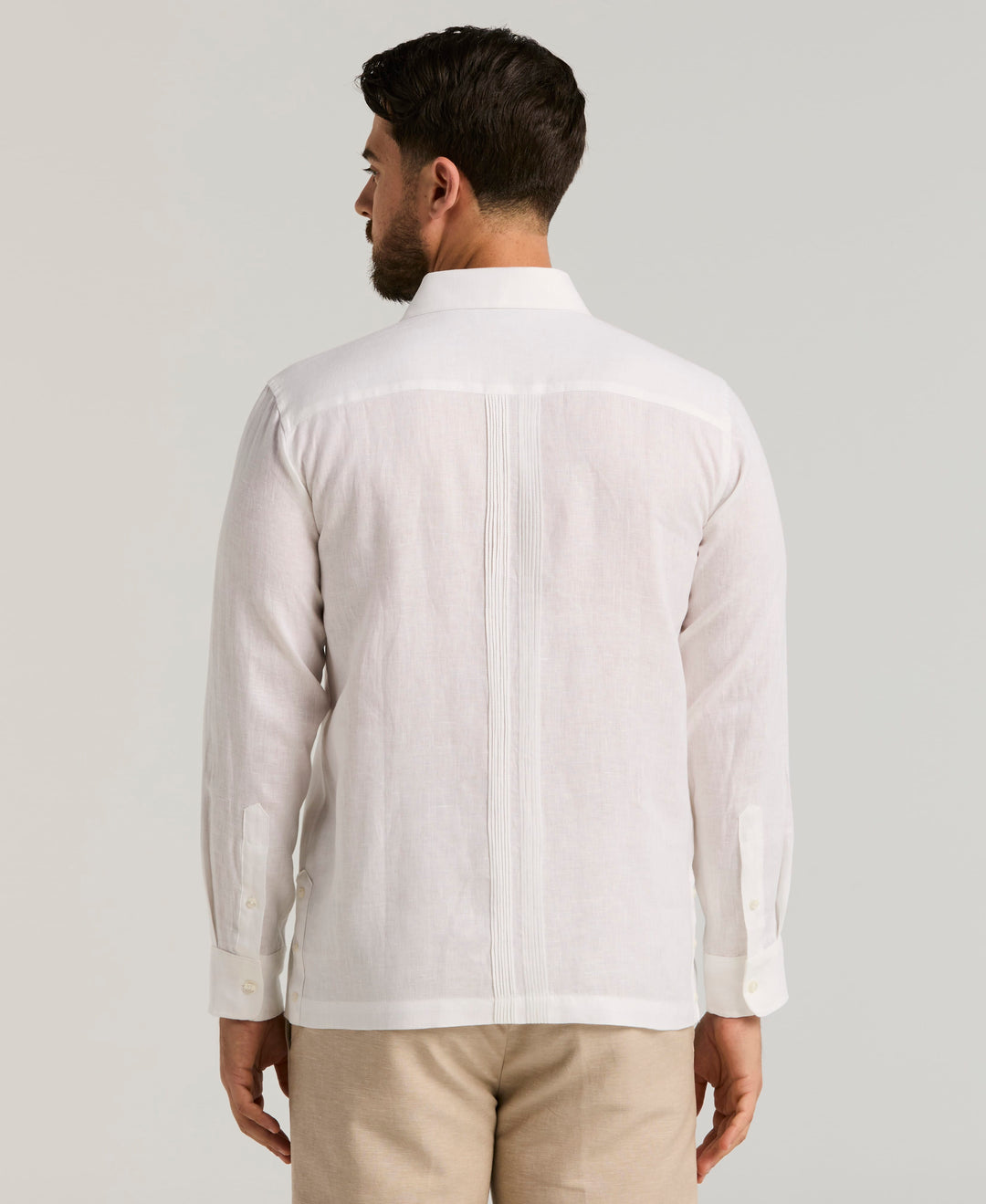Modern Linen Multi Pintuck Guayabera Shirt (Brilliant White) 