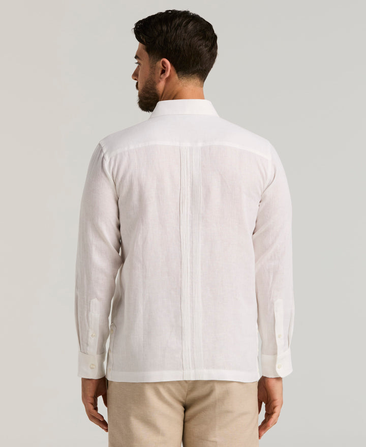 Modern Linen Multi Pintuck Guayabera Shirt (Brilliant White) 