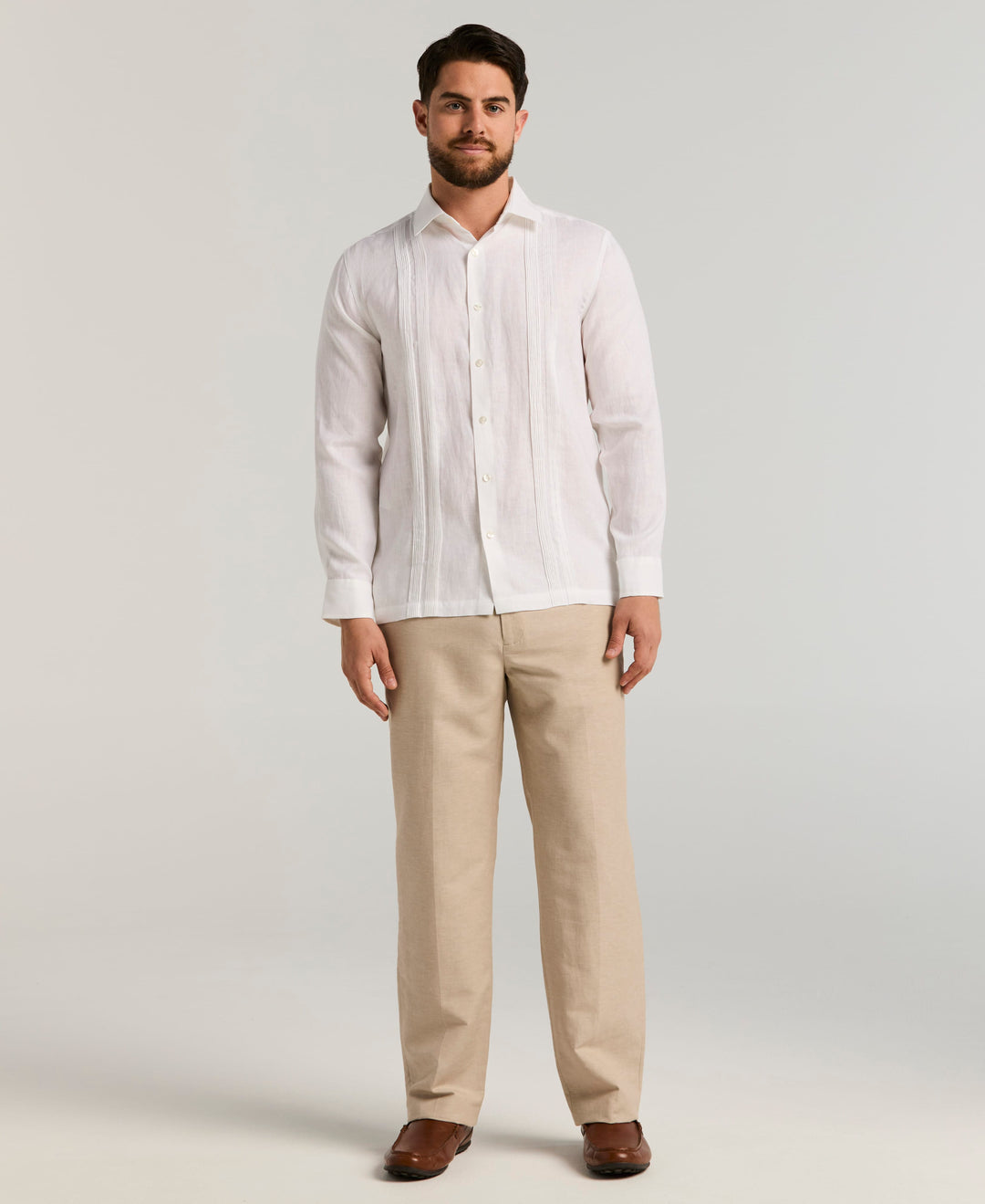 Cubavera Men's Multi Pintuck Guayabera Long Sleeve Shirt in Brilliant White, Size XXL, 100% Linen