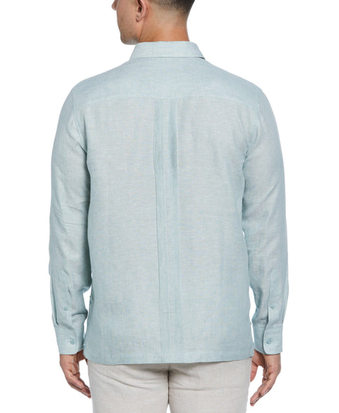 Linen Multi-Tuck Guayabera Shirt (Blue Surf) 