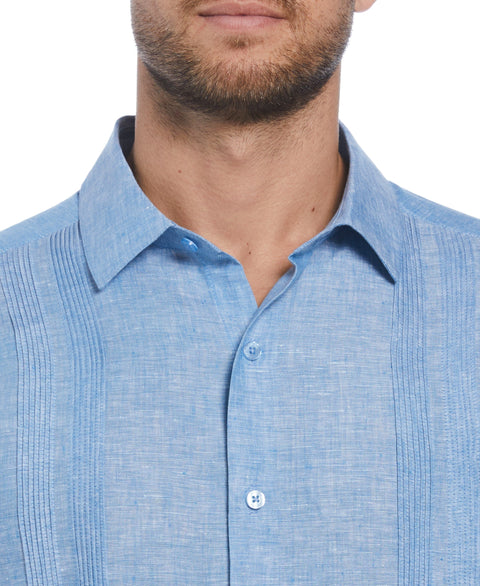 Linen Multi-Tuck Guayabera Shirt (Parisian Blue) 