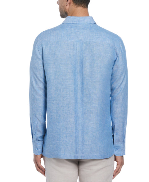 Linen Multi-Tuck Guayabera Shirt (Parisian Blue) 