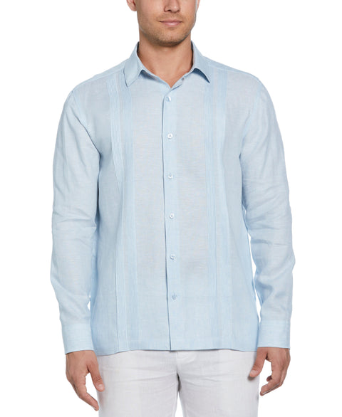 Linen Multi-Tuck Guayabera Shirt (Dream Blue) 