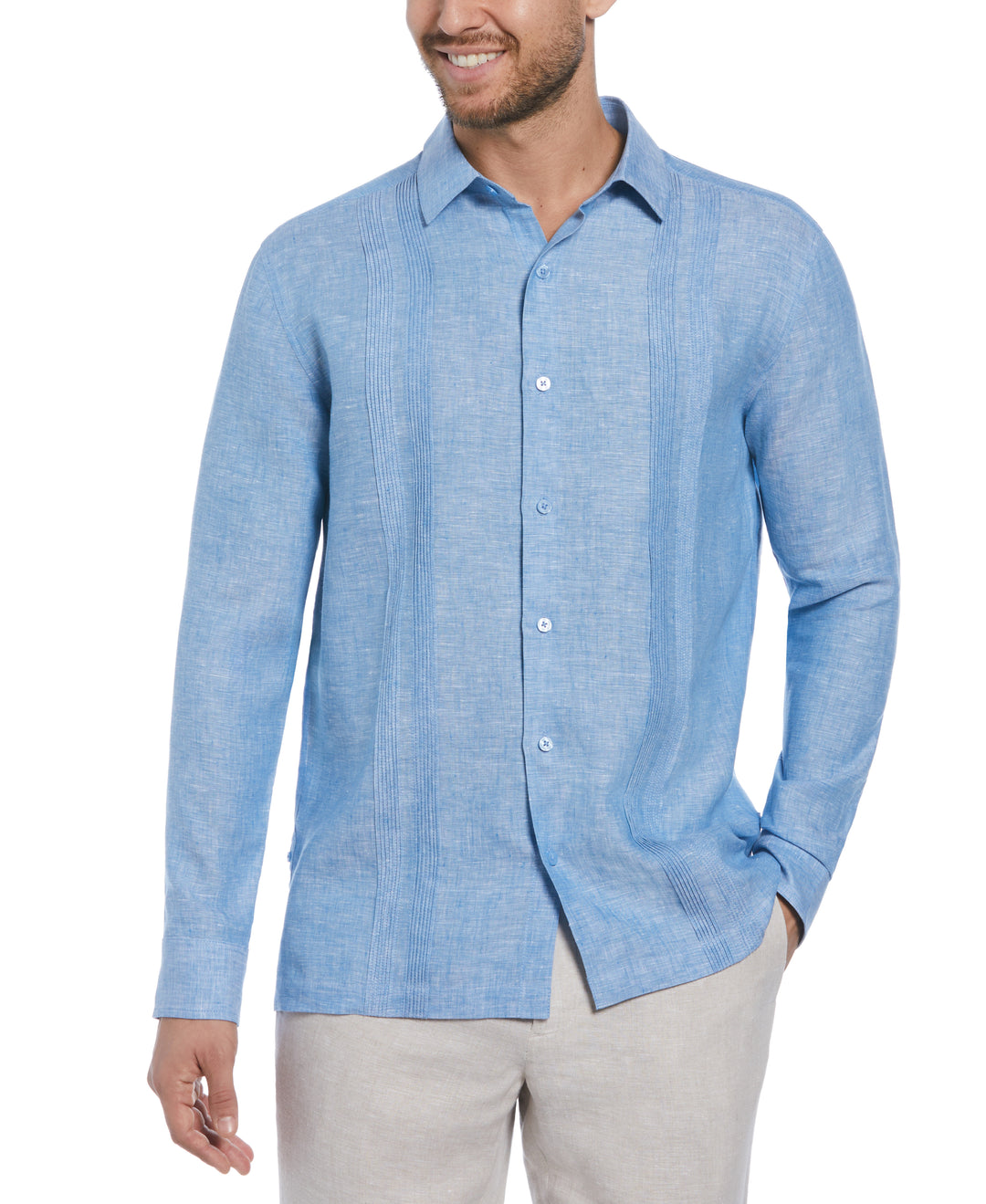 Linen Multi-Tuck Guayabera Shirt (Parisian Blue) 