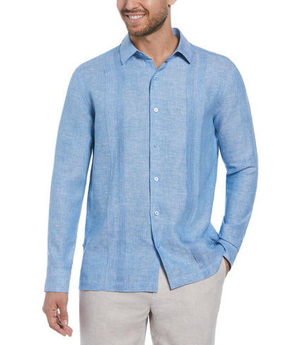 Linen Multi-Tuck Guayabera Shirt (Parisian Blue) 