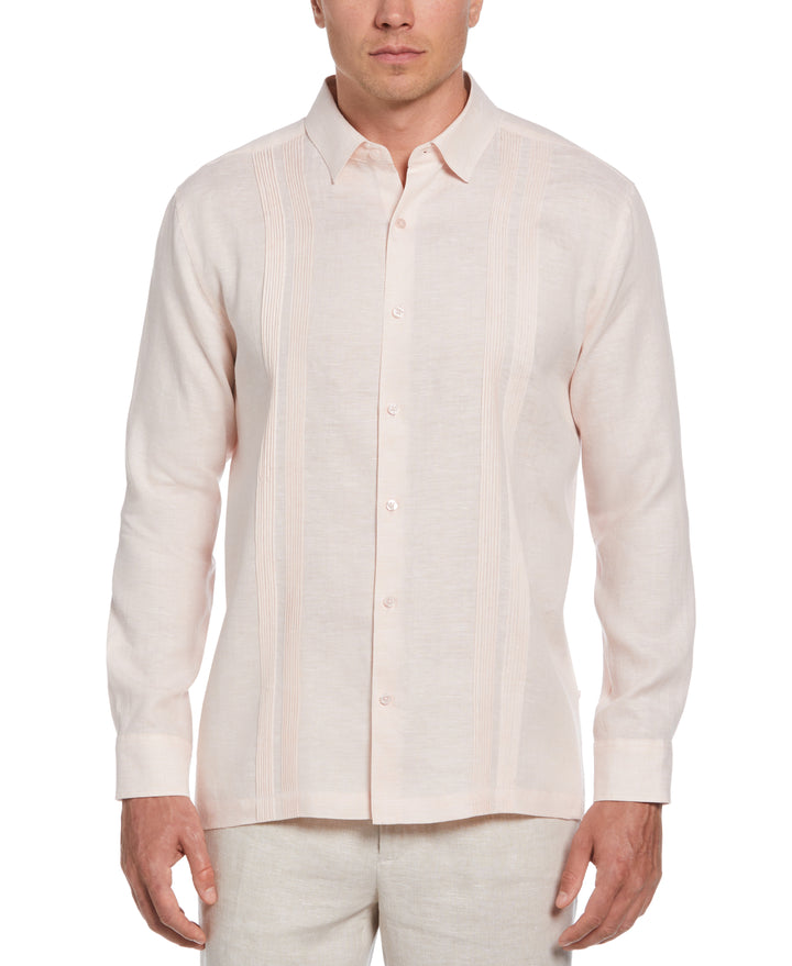 Linen Multi-Tuck Guayabera Shirt (Peach Whip) 