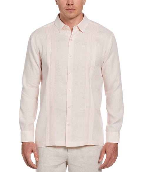 Linen Multi-Tuck Guayabera Shirt (Peach Whip) 