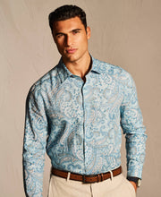 Long Sleeve Linen Allover Paisley Printed Shirt-Casual Shirts-Cubavera
