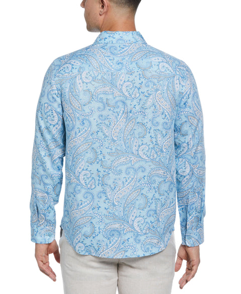 Long Sleeve Linen Allover Paisley Printed Shirt (Dream Blue) 
