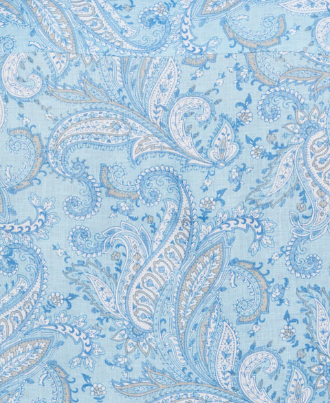 Long Sleeve Linen Allover Paisley Printed Shirt (Dream Blue) 