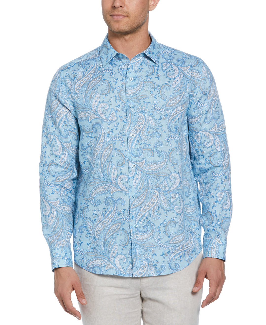 Long Sleeve Linen Allover Paisley Printed Shirt (Dream Blue) 