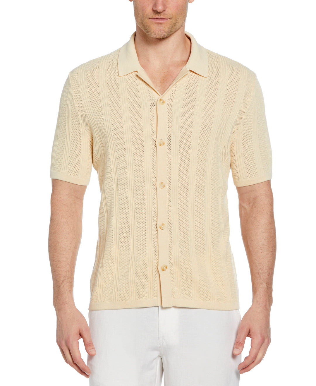 Mesh Stripe Coatfront Sweater (Bleached Sand) 