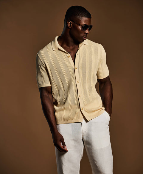 Mesh Stripe Coatfront Sweater-Sweaters-Cubavera