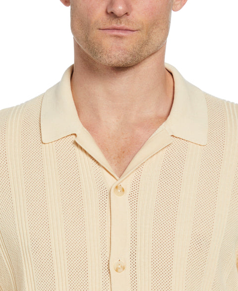 Mesh Stripe Coatfront Sweater (Bleached Sand) 