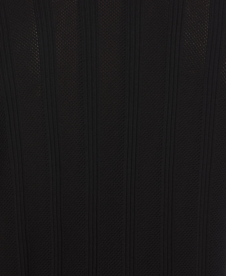 Mesh Stripe Short Sleeve Sweater (Jet Black) 