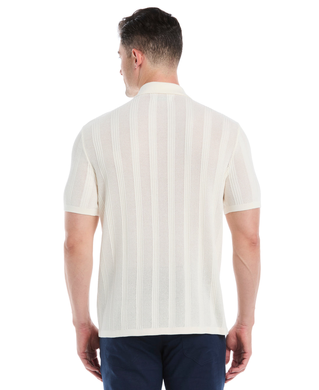 Mesh Stripe Short Sleeve Sweater (Egret) 