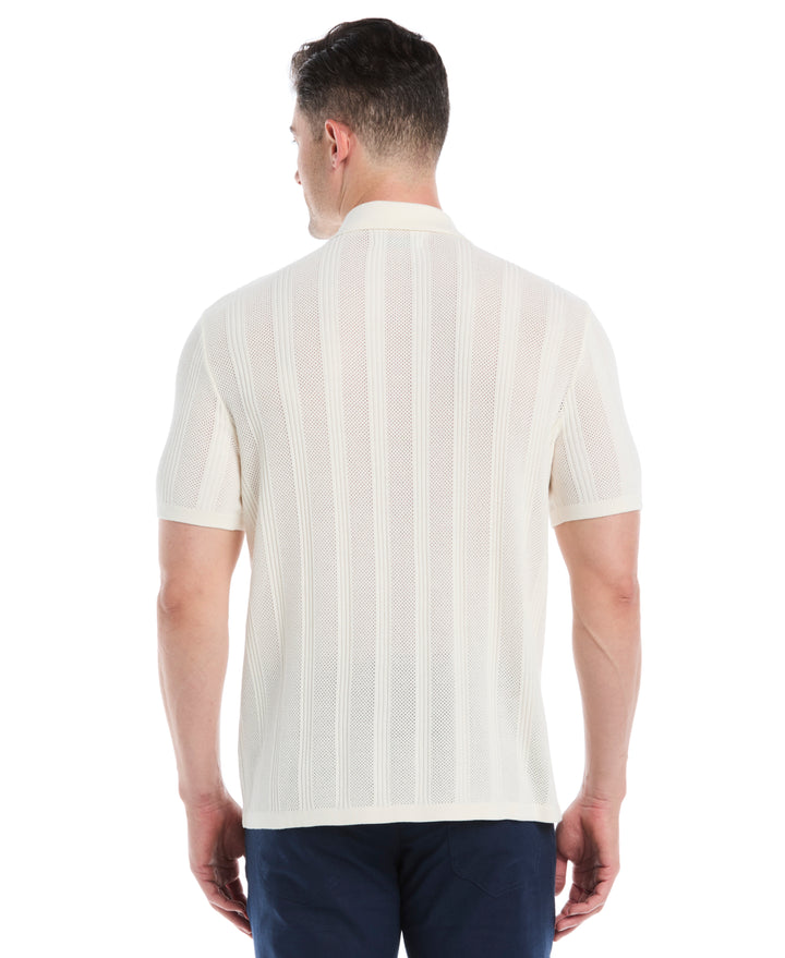 Mesh Stripe Short Sleeve Sweater (Egret) 