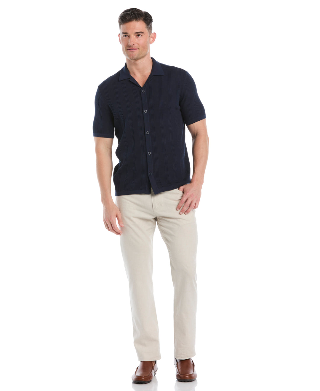 Mesh Stripe Short Sleeve Sweater (Dress Blues) 