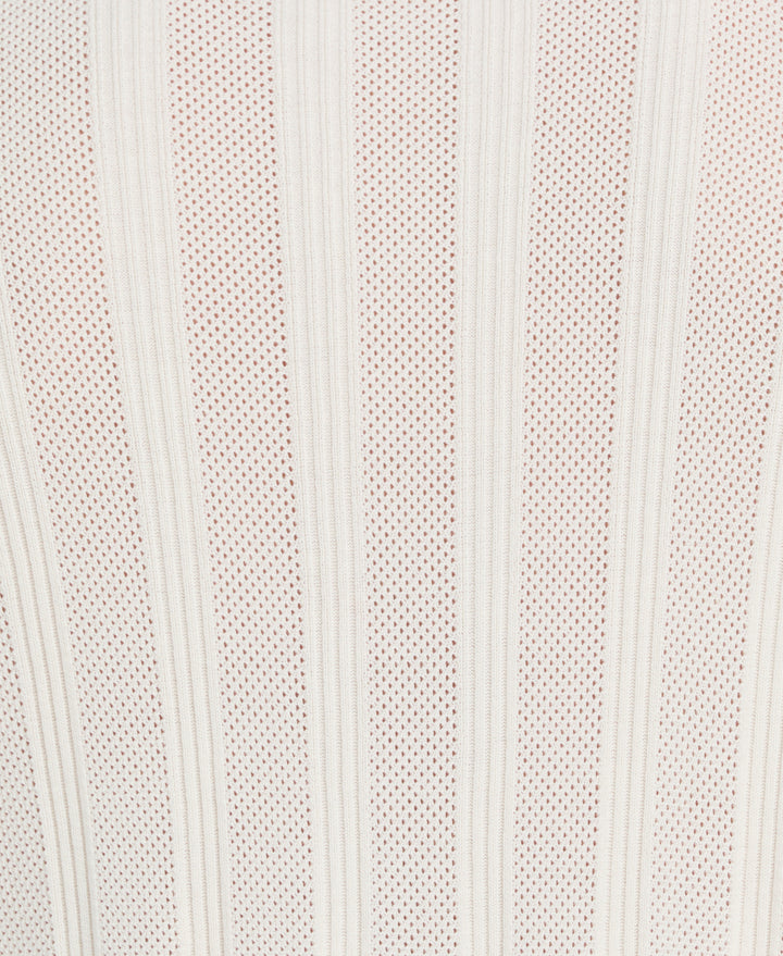 Mesh Stripe Short Sleeve Sweater (Egret) 