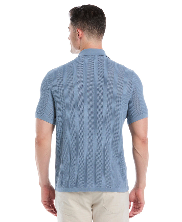 Mesh Stripe Short Sleeve Sweater (Windward Blue) 