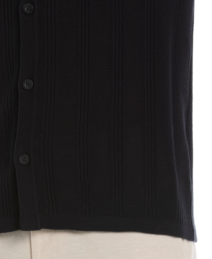Mesh Stripe Short Sleeve Sweater (Jet Black) 