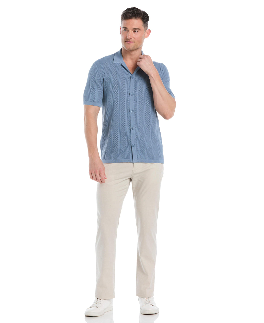 Mesh Stripe Short Sleeve Sweater (Windward Blue) 