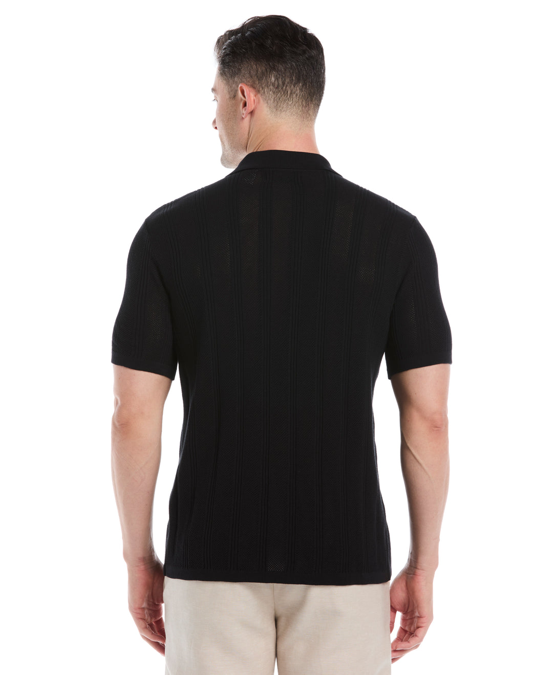 Mesh Stripe Short Sleeve Sweater (Jet Black) 