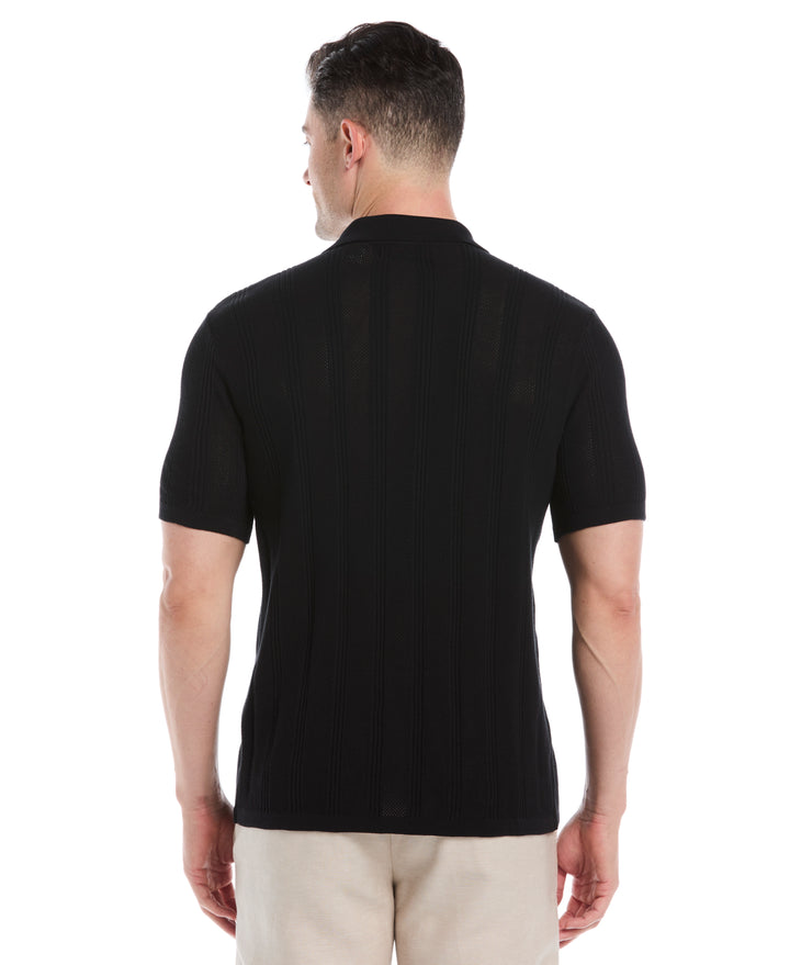 Mesh Stripe Short Sleeve Sweater (Jet Black) 